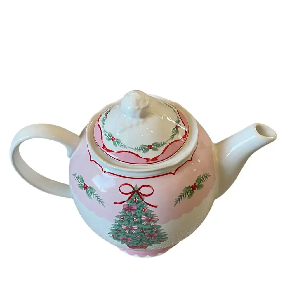 PINKMAS Pink Bows Christmas Tree Teapot 7 x 10